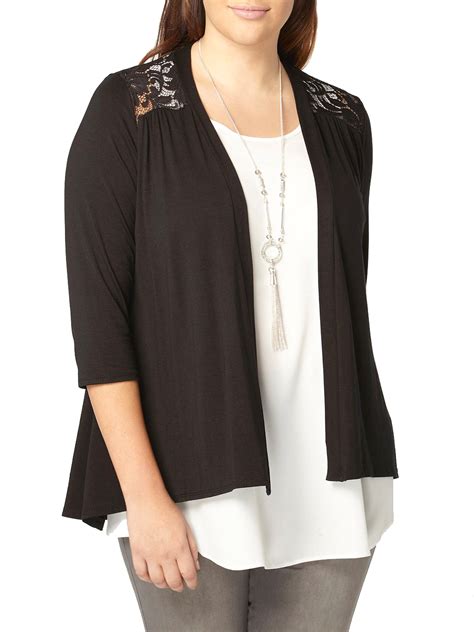 Grace Made In Britain Grace Black Lace Panel Open Front Cardigan