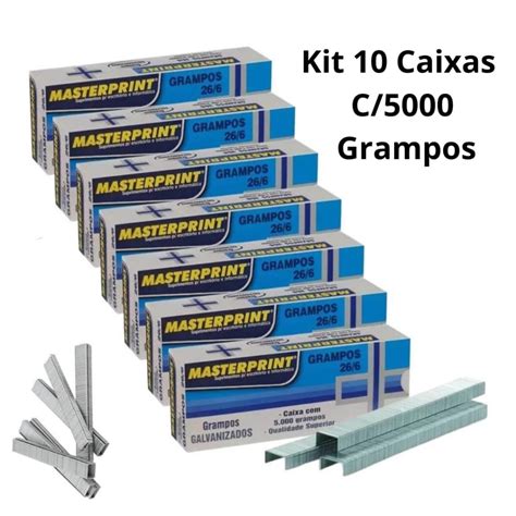 Kit 10 Caixas Grampos 26 6 Galvanizados C 5000 Unidades Metal Para