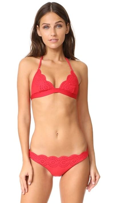 Stella Mccartney Broderie Anglaise Triangle Bikini Top In Red Modesens