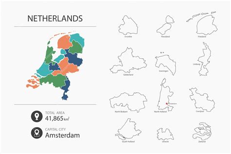 Karte Der Niederlande Mit Detaillierter Länderkarte Kartenelemente Der