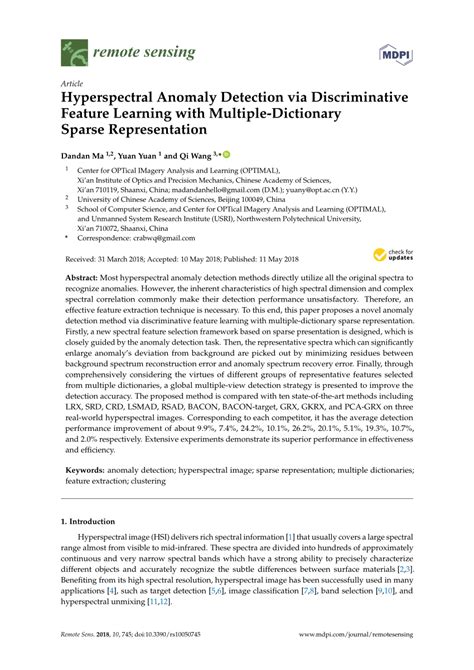 Pdf Hyperspectral Anomaly Detection Via Discriminative Feature