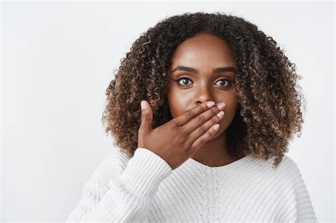 Premium Photo Indoor Shot Of Surprised And Stunned Woman Gasping From