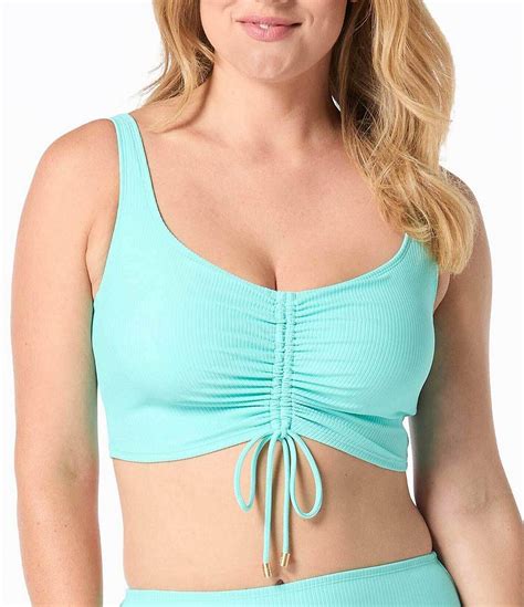 Coco Reef Solid Rib Elevate Bra Size Underwire Front Shirred V Neck Bikini Swim Top And High Waist