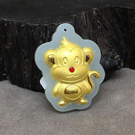 Hetian Jade Jade Pendant Zodiac Monkey Hetian Jade Inlaid With Gold And