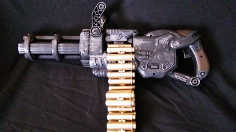 Hand painted chain gun with rotating barrel.