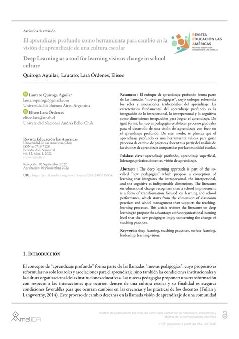 Pdf El Aprendizaje Profundo Como Herramienta Para Cambio En La Visión