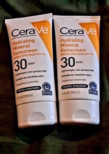 Two Pack CeraVe Hydrating Mineral Sunscreen Body Lotion SPF 30 5