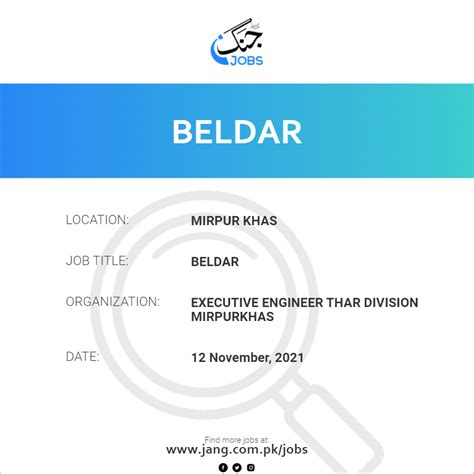 Beldar Job Executive Engineer Thar Division Mirpurkhas Jobs In