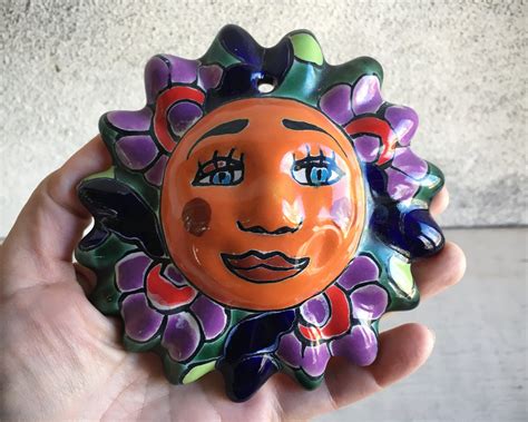 Small Sun Face Talavera Pottery Wall Hanging, Mexican Folk Art, Rustic ...