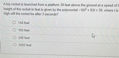 Solved A Toy Rocket Is Launched From A Platform 39 Feet Above The