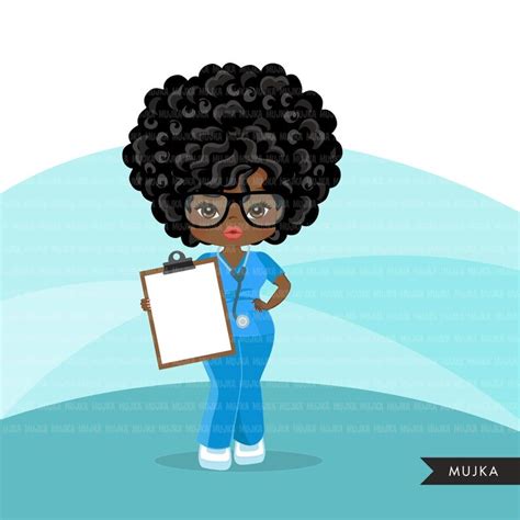 Afro Woman Nurse Clipart With Scrubs and Patient Chart African-american ...