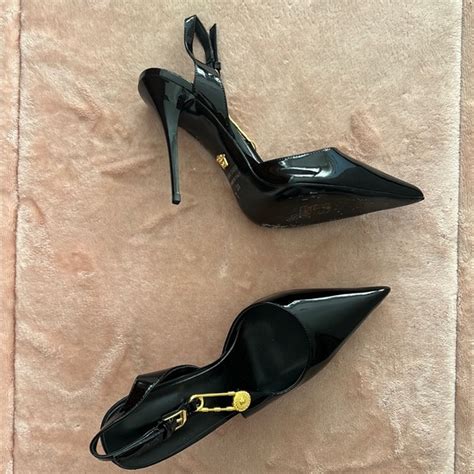 Versace Shoes Versace Safety Pin Patent Leather Slingback Pumps