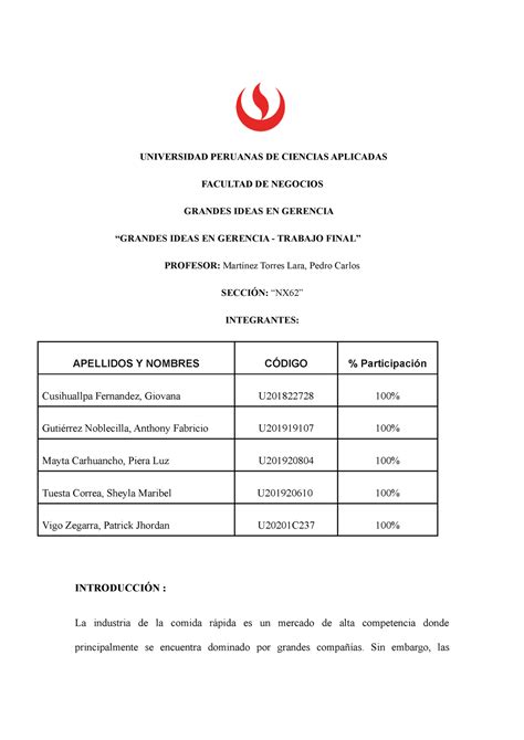 Informe Final De Gig Universidad Peruanas De Ciencias Aplicadas