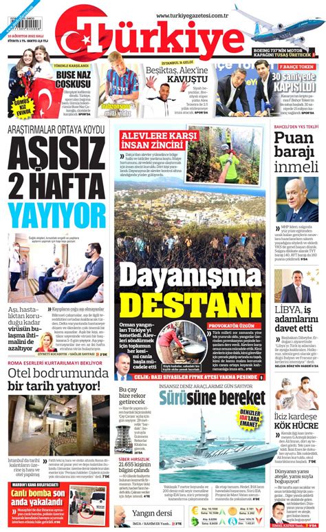 T Rkiye Gazetesi Gazetesi A Ustos Sal