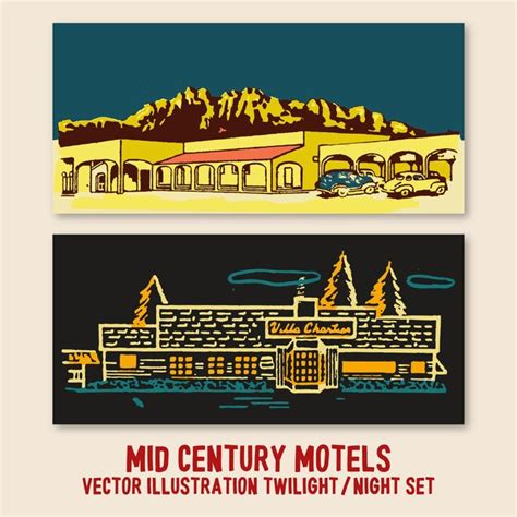 Premium Vector Mid Century Motels Vector Illustration Twilight And