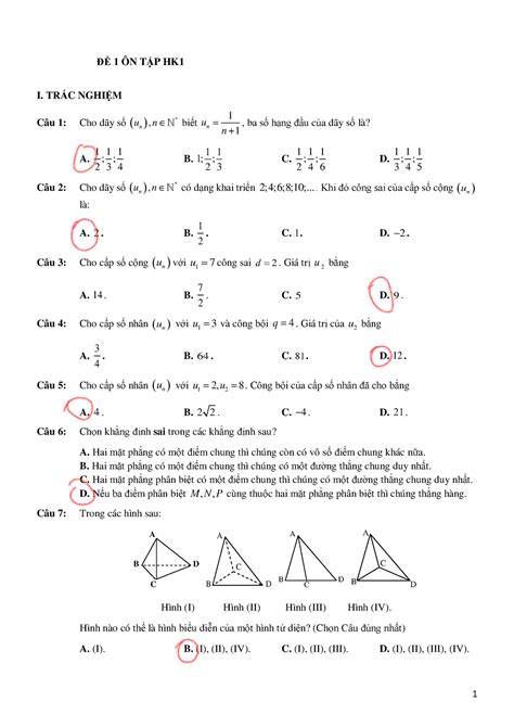 ĐỀ Ôn CuỐi Hk1 19 12 Homework ĐỀ 1 Ôn TẬp Hk I TrẮc NghiỆm Câu 1 Cho Dãy Số N U N