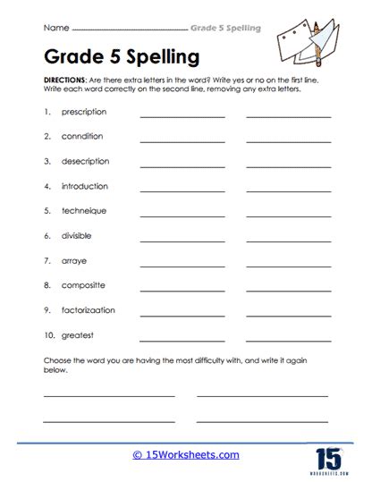 5th Grade Spelling Words Worksheets 15