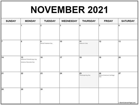 Nov 2021 Calendar Printable March