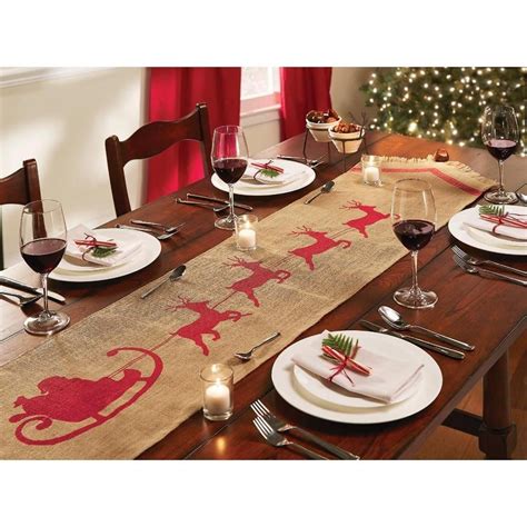 Mud Pie Christmas Santa Sleigh Reindeer Burlap Table Runner 4395014 13