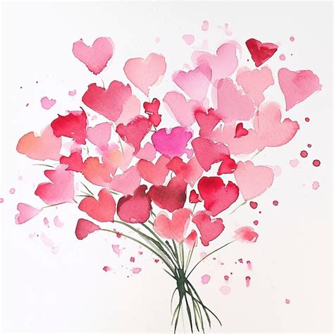 Premium Photo Watercolor With Flower Hearts Generative Ai