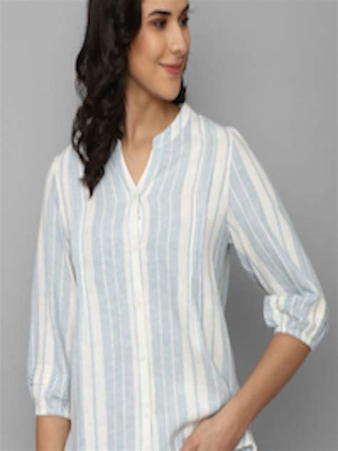 Buy Allen Solly Woman Regular Fit Striped Mandarin Collar Casual Shirt