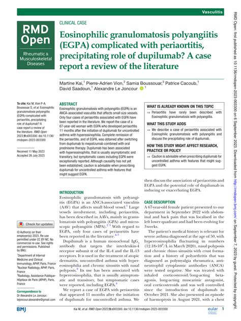 PDF Eosinophilic Granulomatosis Polyangiitis EGPA Complicated With