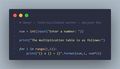 How To Print Multiplication Table In Python