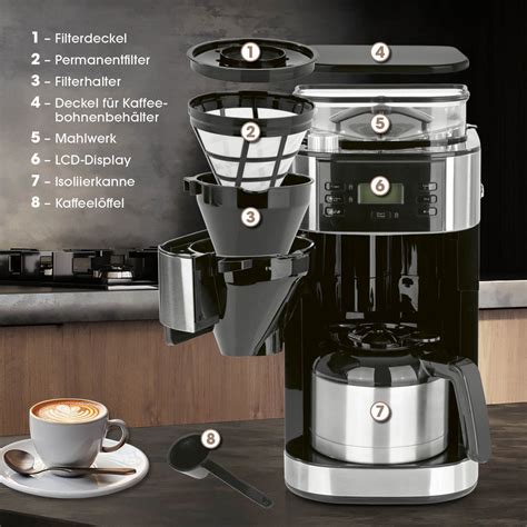 Barista Kaffeemaschine Mahlwerk Isolierkanne Kaffeeautomat 1000 Watt