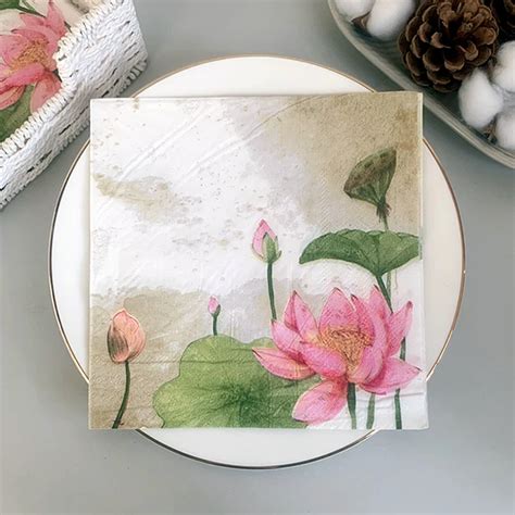 20 Stks Pak Lotus Bloem Elegante Tafel Decoupage Papier Servetten