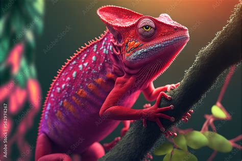 Incredibly cute colorful chameleon lizard with changing colors. Exotic wild lizard or reptile ...