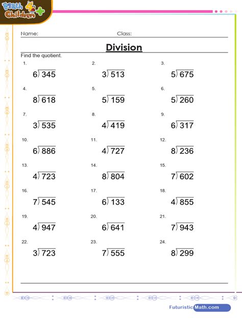 Long Division With Remainder Worksheet Pdf