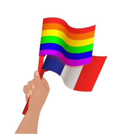 Hand Holding France LGBT Flag French Symbol Of Tolerant Gay Sign Rainbow Vector Illustration