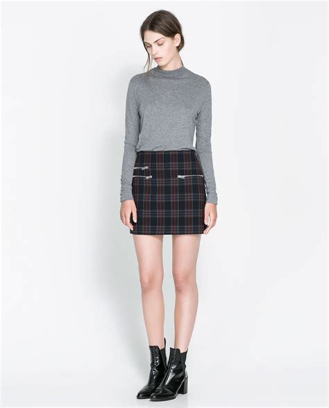 Zara Checked Mini Skirt In Blue Lyst