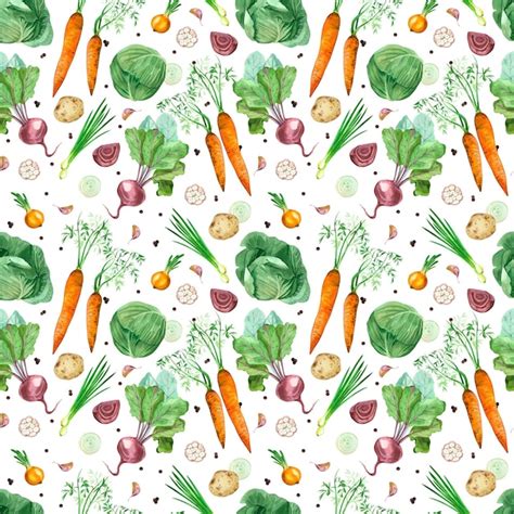 Premium Photo Seamless Watercolor Pattern Seasonal Vegetables