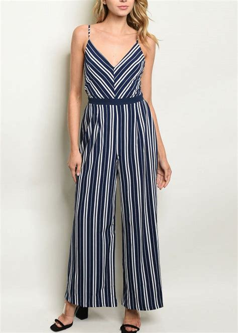 Sleeveless Navy Stripe Jumpsuit Striped Jumpsuit Jumpsuit Sleeveless