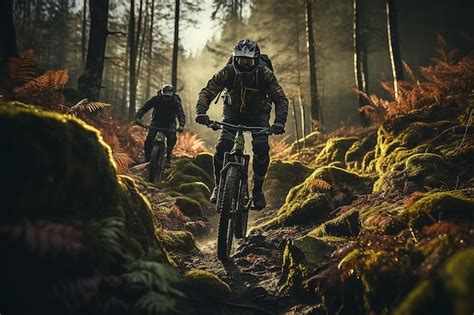 Premium Ai Image Trail Thrills Mountain Biker Riding On Bike