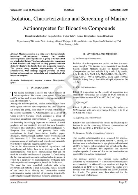 PDF Isolation Characterization And Screening Of Marine Actinomycetes