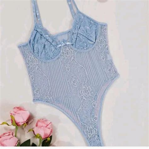 Light Blue Lace Lingerie Bodysuit New With Tags And Depop