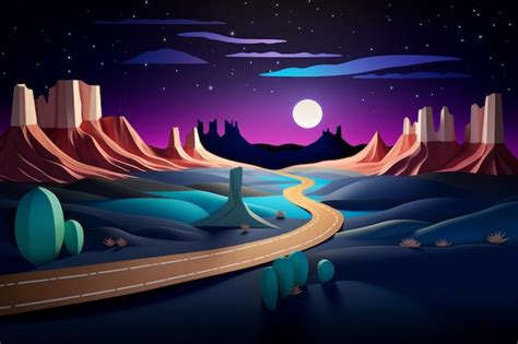 Premium Ai Image A Desert Road With A Moon In The Background