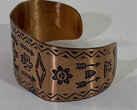 Solid Copper Bracelet Native American Stamped Thunder Gem