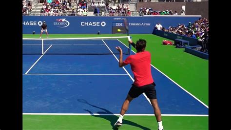 Roger Federer Practice Match Of Court Level View In Slow Motion