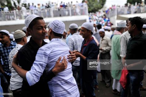 Nepalese Muslims Hug Each Other After Offering Ritual Morning Prayers