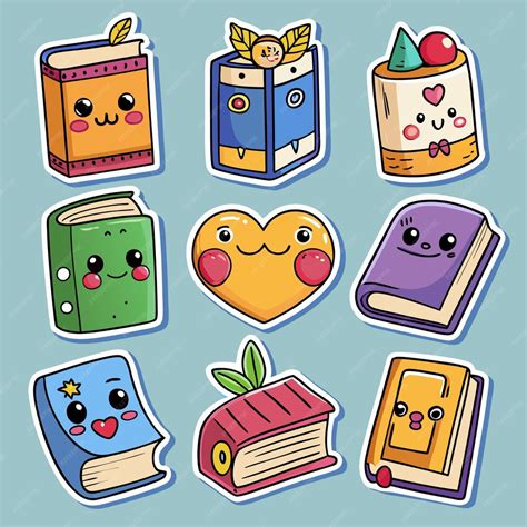 Nove livros de desenhos animados bonitos com várias cores, formas e ...