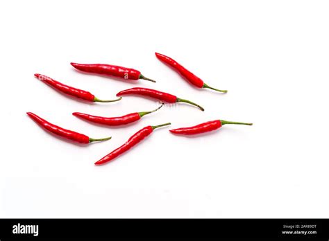 Flat Lay Red Fresh Hot Chili Peppers Pattern Isolated On White Stock Photo Alamy