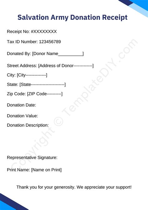 Salvation Army Donation Receipt Template Printable Pdf Word