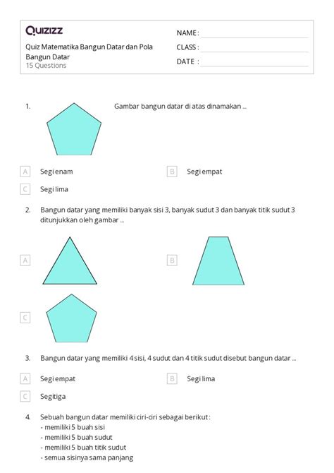 50 Lembar Kerja Bentuk Datar Untuk Kelas 2 Di Quizizz Gratis And Dapat Dicetak