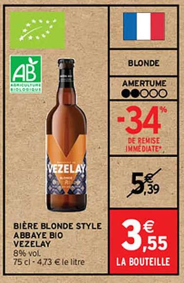 Promo Bière Blonde Style Abbaye Bio Vezelay chez Intermarché iCatalogue fr