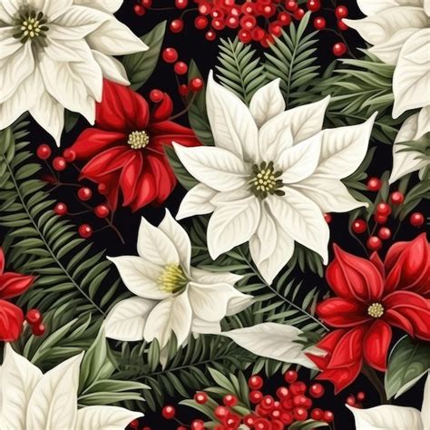 Premium Photo Seamless Pattern With Hand Drawn Poinsettia Flowers