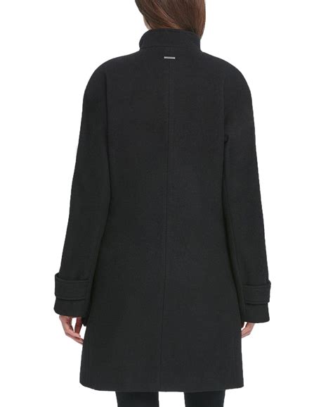 Calvin Klein Womens Gray Wool Blend Asymmetrical Walker Coat Couturepoint