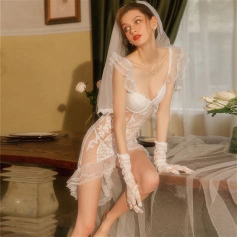 Sexy Lace Nightgowns Women Lingerie Hot Passion Romantic Bride Erotic Wedding Dress Cosplay